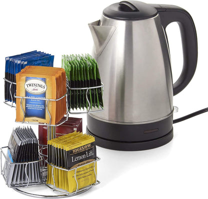 Nifty Tea Bag Spinning Carousel – 6 Compartments, Up to 60 Tea Bags Storage, Spins 360-Degrees, Lazy Susan Platform, Modern White Design, Home or Office Kitchen Counter Organizer