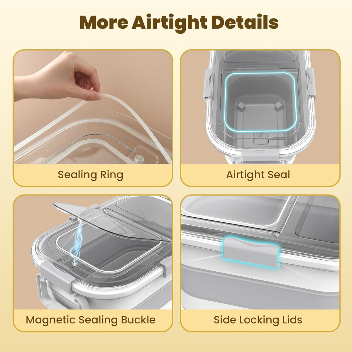 HOYTAMDA 25-35Lbs Rice Container,Collapsible Airtight Food Storage Containers with Wheels,Handle,Rice Storage Container with Small Bin and Scoop,Rice Dispenser for Flour Sugar Cereal Grain Dog Cat
