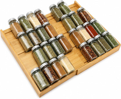 Bamboo Spice Drawer Organizer – Expandable Spice Rack for Drawer – 4 Tiered Premium Bamboo Kitchen Seasoning Organizer for Drawer Spice Organizer, Seasoning rack insert for Cabinet