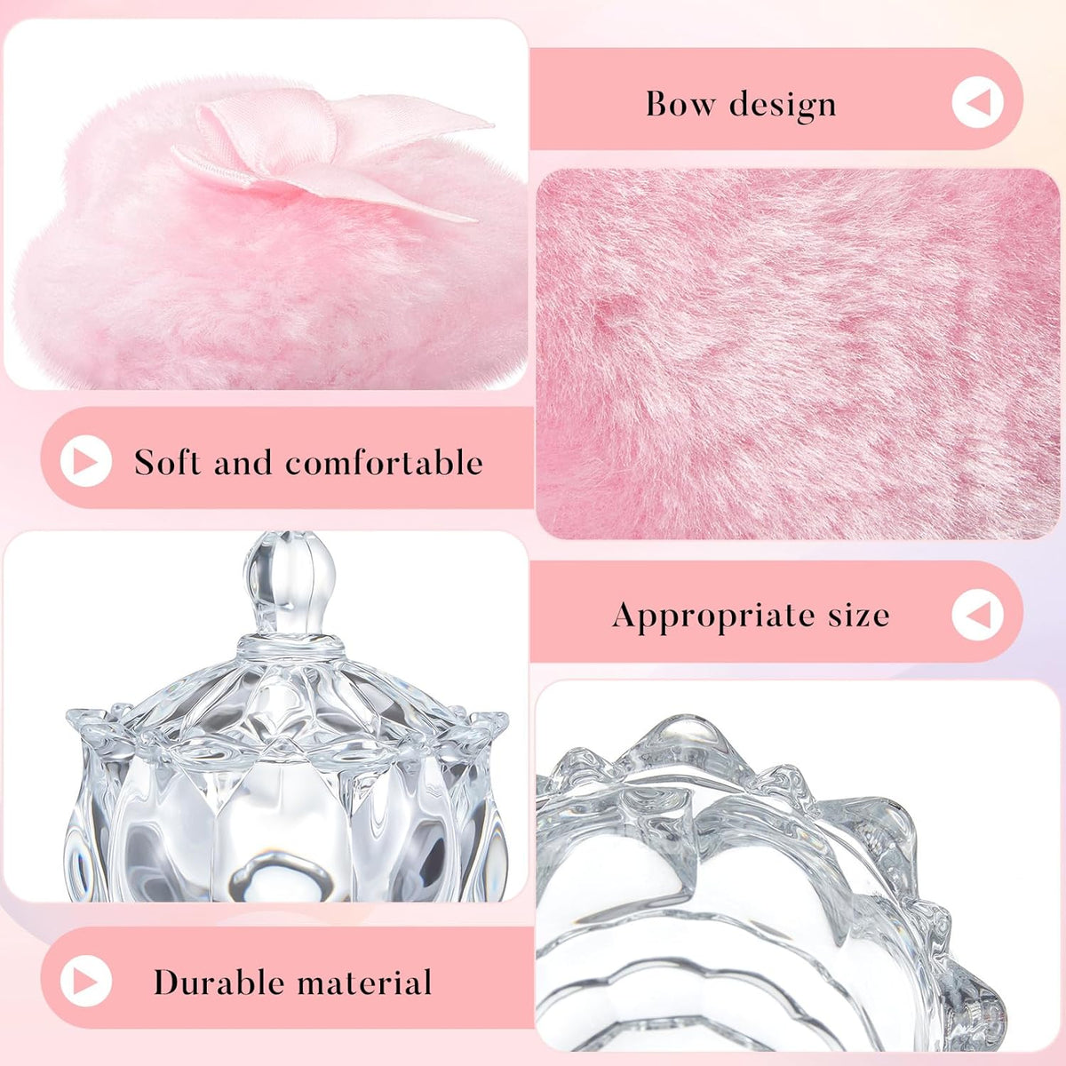 Tioncy 3 Pcs Large Body Powder Puff and Container Valentine's Day gift Powder Container with Puff Crystal Case Soft Washable Reusable Velour Face Body Glitter Wet Dry Makeup (Classic,Clear)