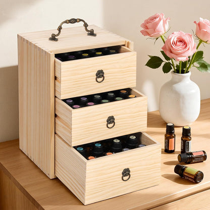 TORIBIO Essential Oil Storage Box for 60 Bottles, Wooden Essential Oils Holder Organizer Holds 5-30ml for Young Living & Doterra Bottles