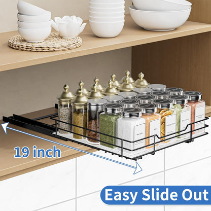 BOIVSHI 2-Tier Spice Rack, Pull Out Cabinet Organizer Spice Racks Height Adjustable Heavy Duty Metal Basket for Inside Cabinets & Pantry Closet(9.5''Wx10.5''Dx9.5''H)