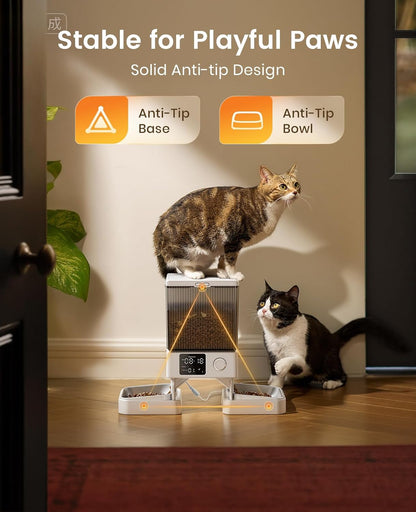 oneisall Automatic Cat Feeder for 2 Cats, 20 Cups/5L Automatic Cat Food Dispenser for Small Pets Indoor, Timed Cat Feeder for Dry Food