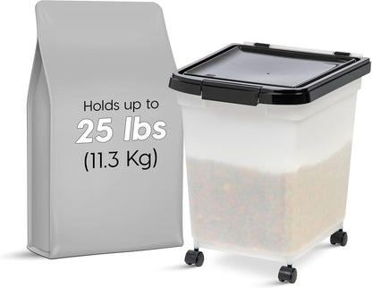 IRIS USA Airtight Dog Food Storage Container, WeatherPro, Up to 50 lbs, Removable Wheels, for Dog Cat Bird and Other Pet Food Storage Bin, Keep Fresh, Translucent Body, Made in USA, Clear/Gray
