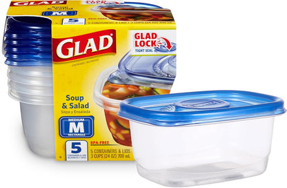 Glad GladWare XL Square Food Storage Containers with Lock Tight Lids, BPA-Free Family Size Plastic Containers for Leftovers, Meal Prep, and Freezer Storage, Dishwasher Safe, 104 Oz