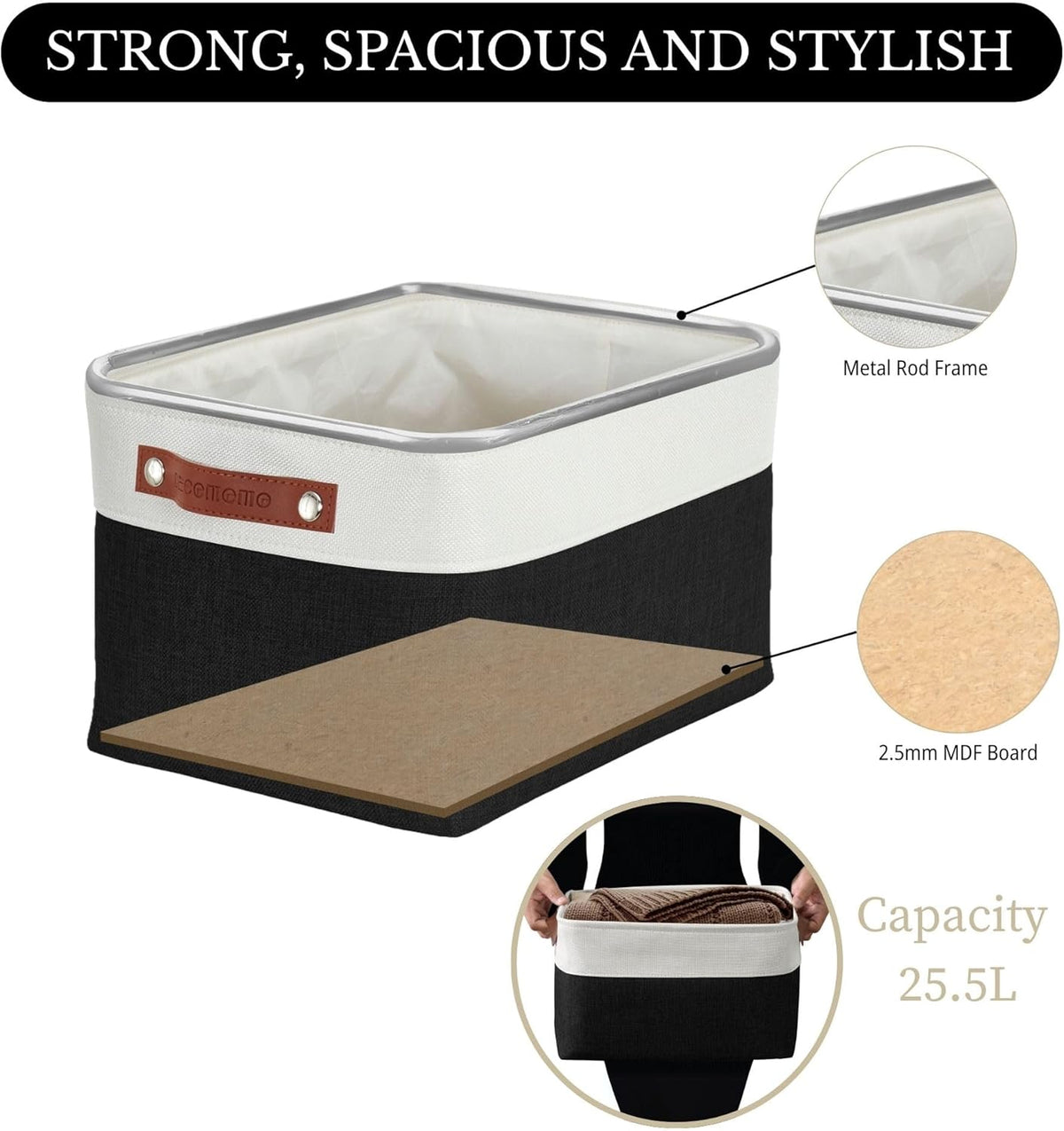 DECOMOMO Storage Bins, Large Fabric Storage Baskets for Shelves, Decorative Linen Closet Organizer, 15 x 11 x 9.5 inches (Beige & White, 3 Pack)
