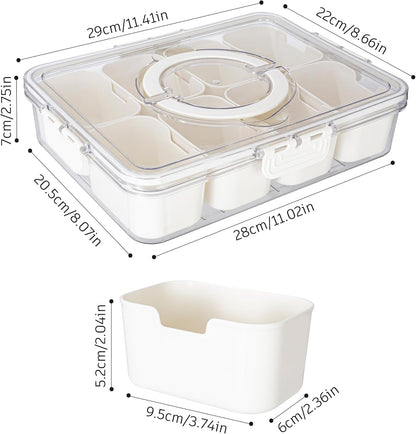 Dingerjar Divided Serving Tray with Lid and Handle - Snackle Box Charcuterie Container for Portable Snack Platters - Clear Organizer for Candy, Fruits, Nuts, Snacks - Perfect for Party, Entertaining
