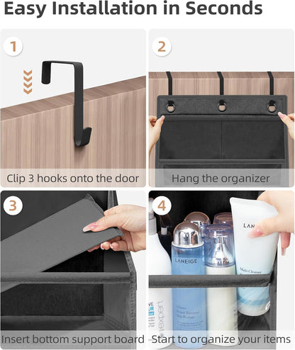STORAGE MANIAC Over the Door Organizer Large Capacity Hanging Organizer, Clear Deep Pockets Behind Door Closet Organizer and Storage for Nursery, Bathroom, Bedroom, Pantry, 1 Pack Grey