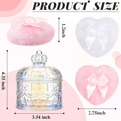 Tioncy 3 Pcs Large Body Powder Puff and Container Valentine's Day gift Powder Container with Puff Crystal Case Soft Washable Reusable Velour Face Body Glitter Wet Dry Makeup (Classic,Clear)