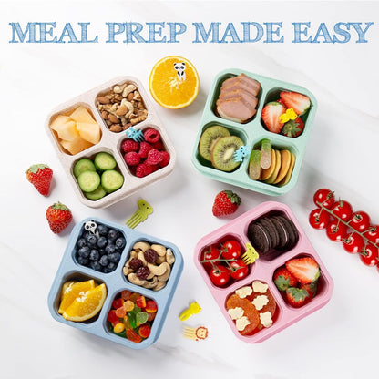 6 Pack Bento Box, 4 Compartment Lunchable Snack Containers with Lids for Meal Prep, School, Travel, Reusable Divided Lunch Food Container for Adults, Kids, Toddlers