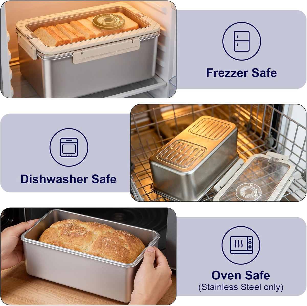 QCQHDU Bread Box, Time Recording 304 Stainless Steel Corner Fresh Bread Box Airtight Keeper Food Storage Container for Kitchen Countertop Homemade Breadbox BPA Free, 5800ML Large Capacity, 1 Pack