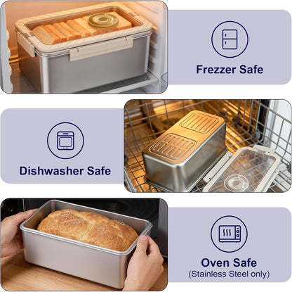 QCQHDU Bread Box, Time Recording 304 Stainless Steel Corner Fresh Bread Box Airtight Keeper Food Storage Container for Kitchen Countertop Homemade Breadbox BPA Free, 5800ML Large Capacity, 1 Pack
