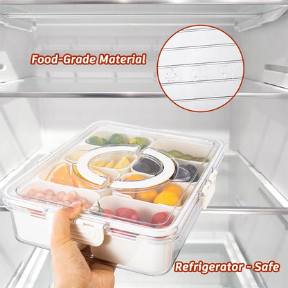 Dingerjar Divided Serving Tray with Lid and Handle - Snackle Box Charcuterie Container for Portable Snack Platters - Clear Organizer for Candy, Fruits, Nuts, Snacks - Perfect for Party, Entertaining