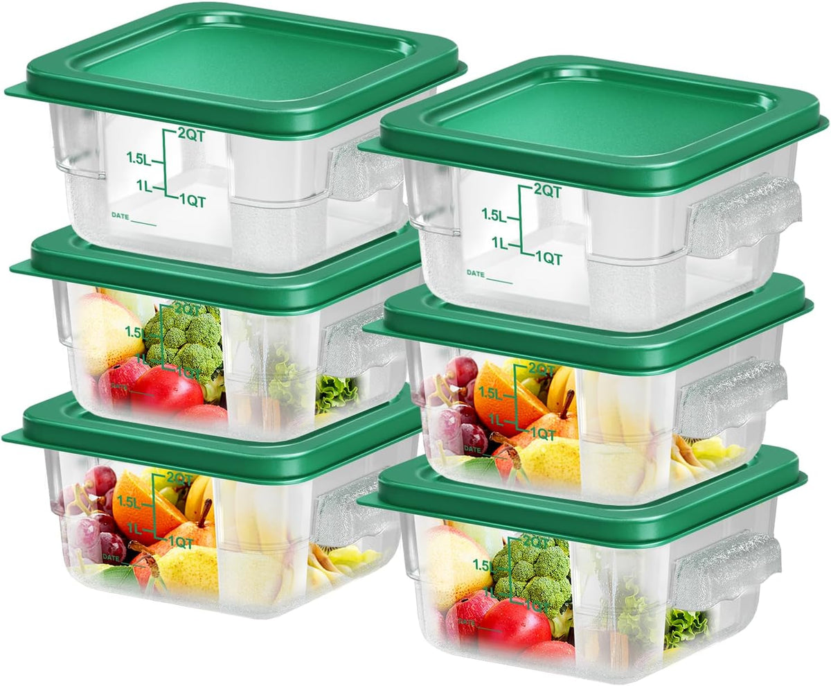 4 pcs 4qt Food Storage Containers with Lid, Square Clear Commercial Food Storage Containers with Handle and Scale for Food Storage in Home Kitchen & Dining (Green)
