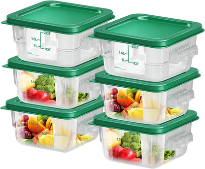 4 pcs 4qt Food Storage Containers with Lid, Square Clear Commercial Food Storage Containers with Handle and Scale for Food Storage in Home Kitchen & Dining (Green)