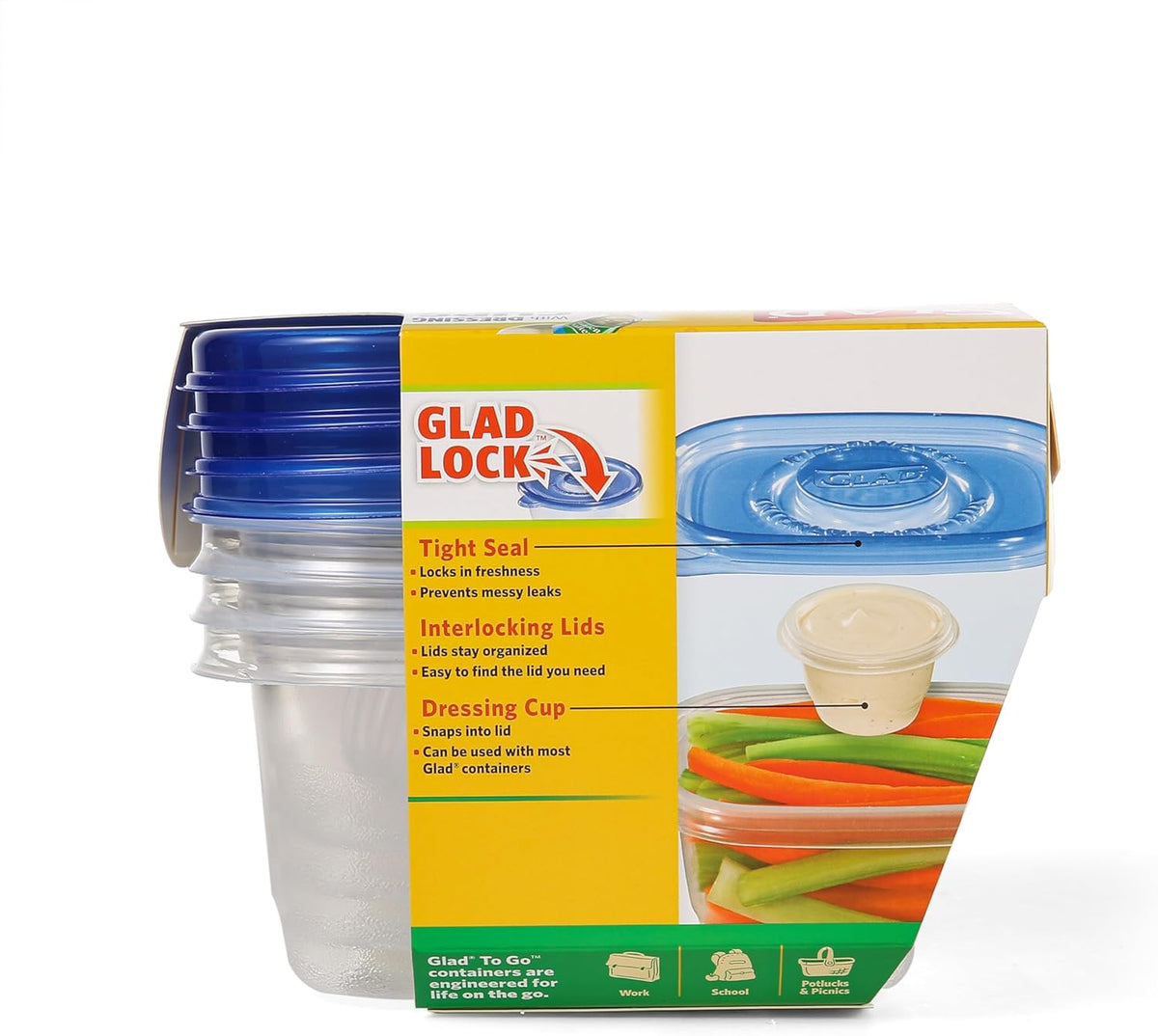 Glad GladWare XL Square Food Storage Containers with Lock Tight Lids, BPA-Free Family Size Plastic Containers for Leftovers, Meal Prep, and Freezer Storage, Dishwasher Safe, 104 Oz