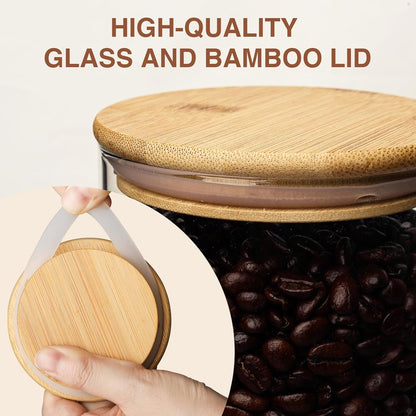 SHOWIN Glass Food Storage Jars Square 37oz, 4 Pack Glass Jars With Bamboo Lids, Kitchen Storage Containers For Spice, Candy, Cookie, Storage For Pantry Organizers