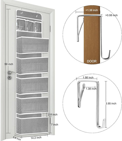 Over The Door Organizer with LifetimeWarranty, 4 Shelves & 4 Side Pockets, Large Storage Rack Holds 44lb, Heavy-Duty Reinforced Mesh Shelf for Bathroom, Closet, Toy Organization, Shoes, Towels, Grey