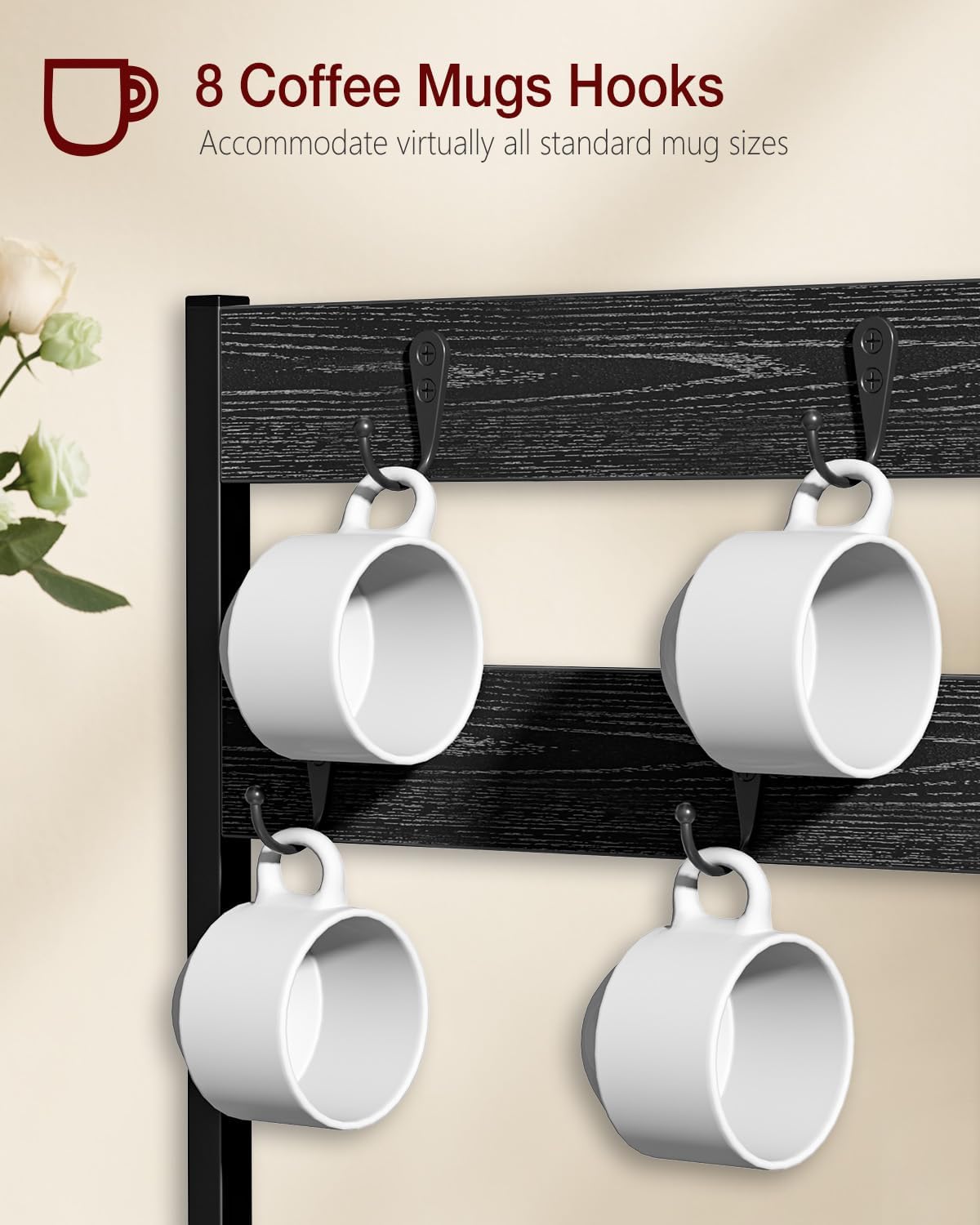 Evermagin K Cup Holder, 35 Pod Capacity, Coffee Pod Holder Compatible with Keurig, Coffee Station Organizer for Countertop with Cup Rack, Rustic Brown