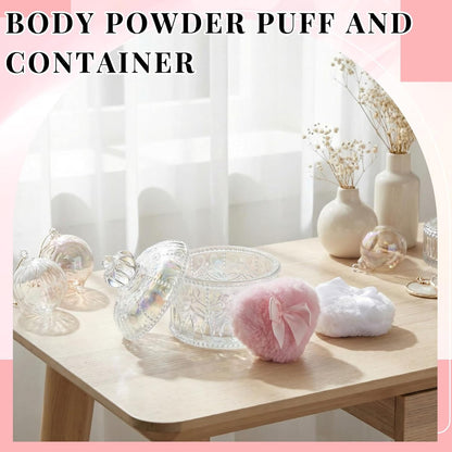 Tioncy 3 Pcs Large Body Powder Puff and Container Valentine's Day gift Powder Container with Puff Crystal Case Soft Washable Reusable Velour Face Body Glitter Wet Dry Makeup (Classic,Clear)