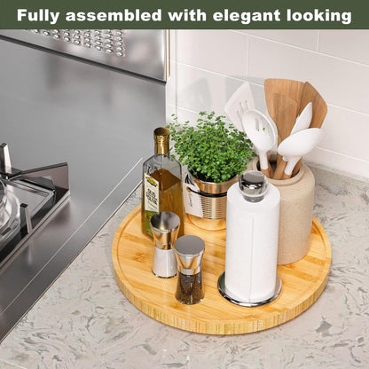 Lazy Susan Organizer, 10 Inch Non-Skid Bamboo Turntable Organizer for Salt Pepper Olive Oil and Spices Next to Stove, Wooden Lazy Susan for Table or Kitchen Countertop Organizer