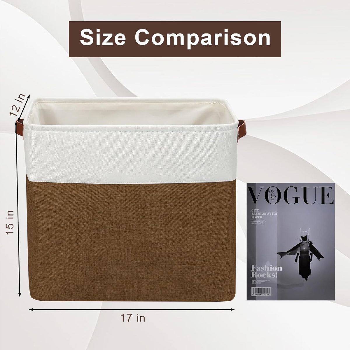 Bagnizer Large Fabric Storage Baskets | 50L Storage Bins, Decorative Linen Closet Baskets with Handles for Organizing, Shelf, Toys, Clothes, Home, Office, Nursery, 17x12x15Inches (Grey&White)