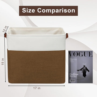 Bagnizer Large Fabric Storage Baskets | 50L Storage Bins, Decorative Linen Closet Baskets with Handles for Organizing, Shelf, Toys, Clothes, Home, Office, Nursery, 17x12x15Inches (Grey&White)
