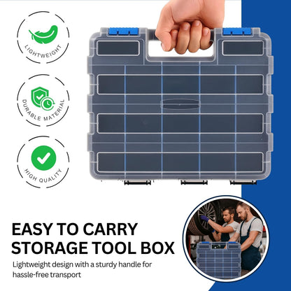 Andalus Tools Organizer Box, Small Parts Storage 34-Compartment Double-Sided Portable Hardware Organizer Removable Plastic Dividers for Screws, Nuts, Bolts, Nails – Orange (12.5" x 10.5" x 3")