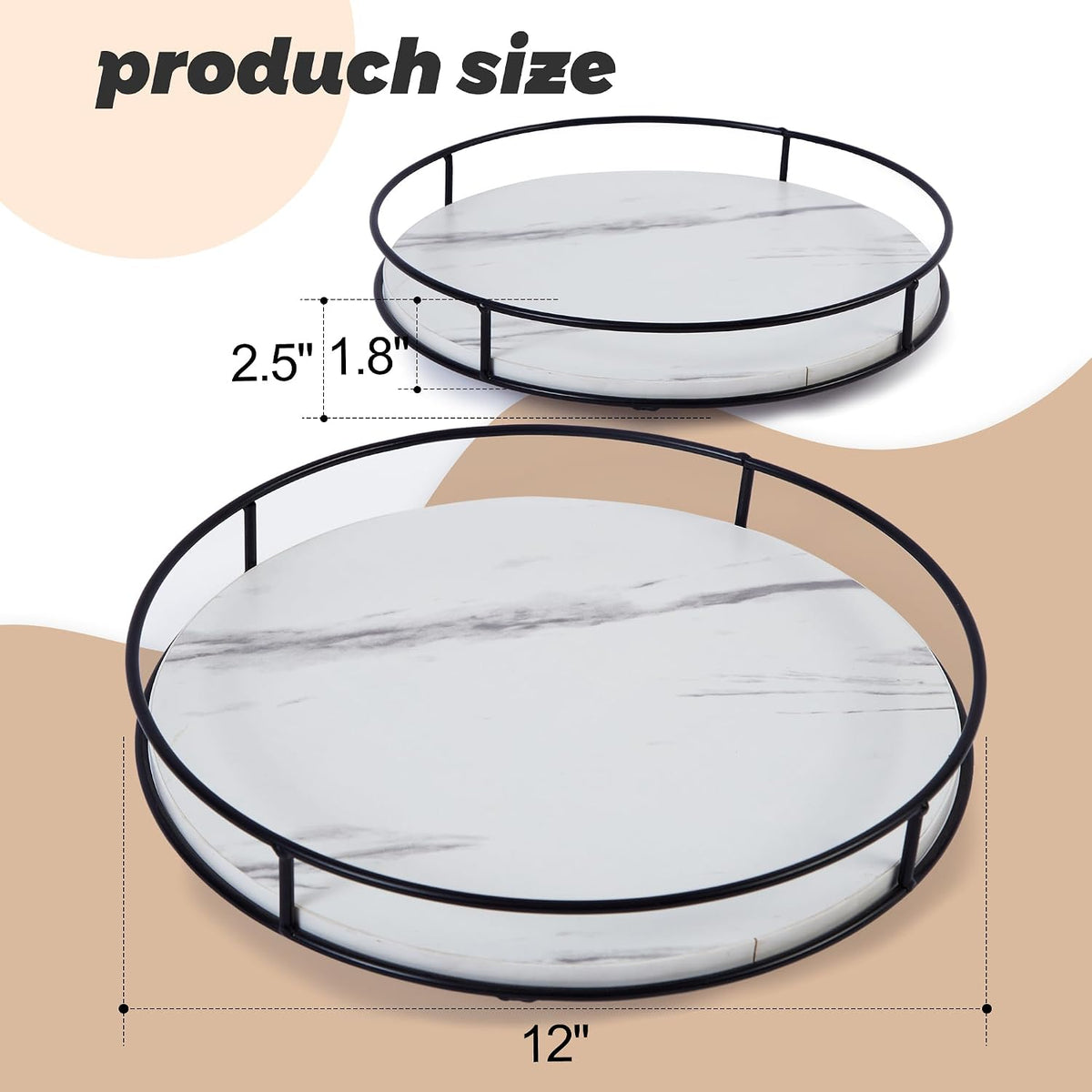 9" Acacia Wood Lazy Susan Turntable, Tomoaza Kitchen Organizer Turntable with Steel Sides, 360 Degree Lazy Susan for Countertop Cabinet or Dining Table