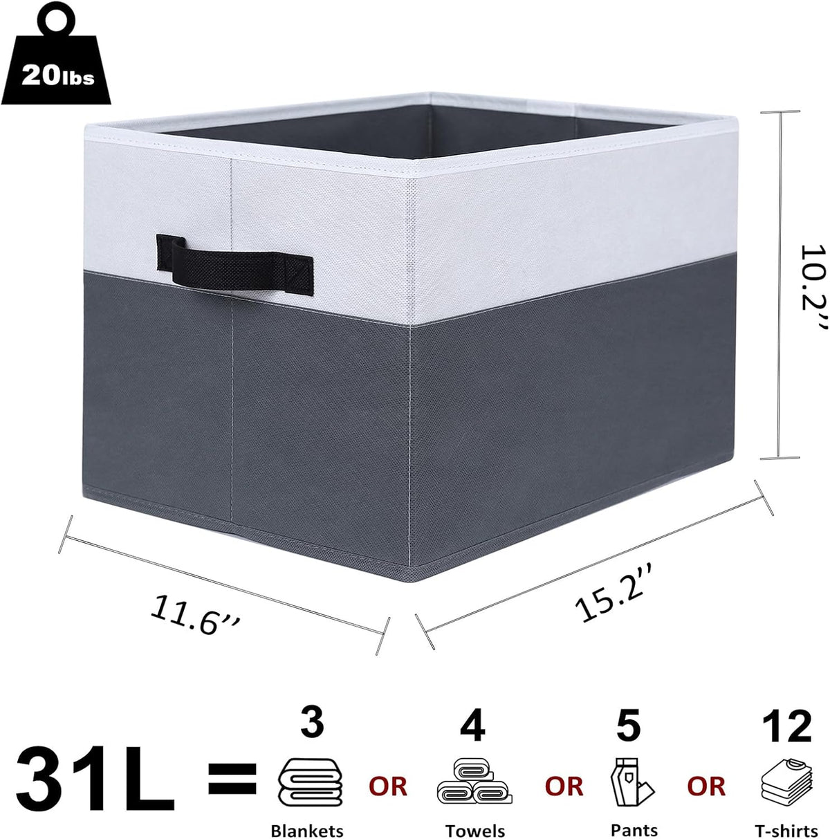 WUIKE Closet Organizers and Storage, Trapezoid Storage Bins, Fabric Closet Bins with Handles, Foldable Storage Baskets for Clothes, Purse, Blanket, Herringbone Gray, Extra Large