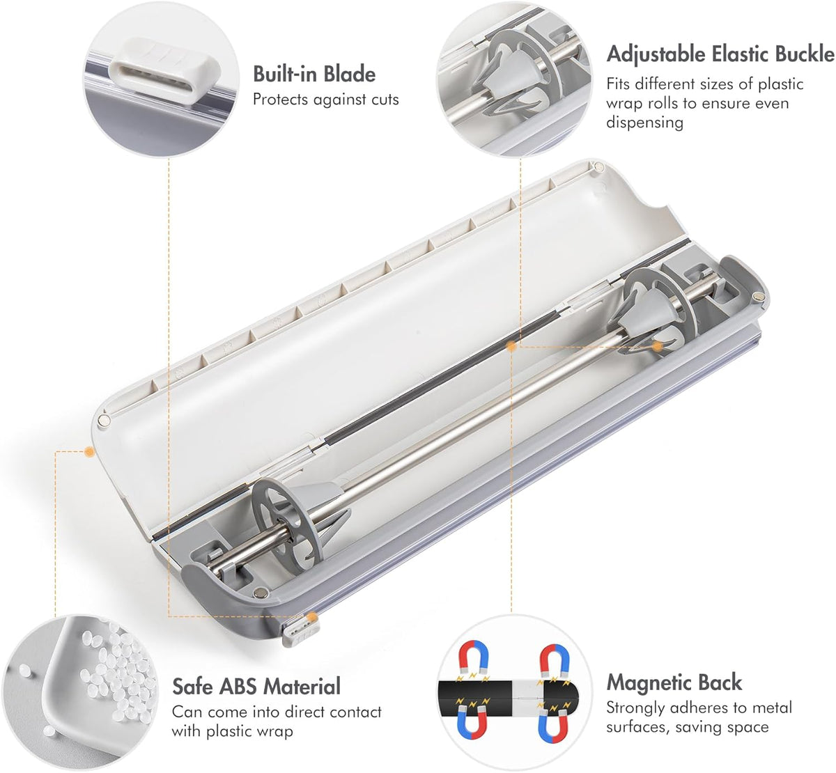 Aluminum Foil & Plastic Wrap Dispenser with Cutter - Easy One-Hand Operation, Space-Saving Kitchen Organizer for Worktops & Cabinets, Magnetic Cling Film Dispenser - Fits 12" Rolls, Gray