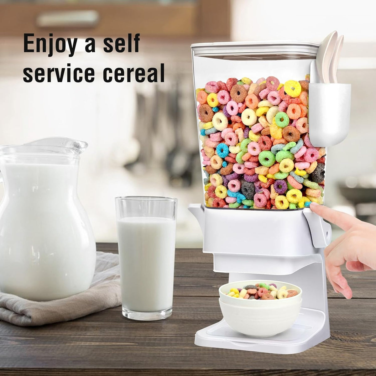 Cereal Dispenser Countertop With Bowls and Spoons Cereal Containers Storage for Pantry Snack Organizer Dry Food Storage Container with Lid for Kitchen Organization Oatmeal Nut Granola（1pcs White）
