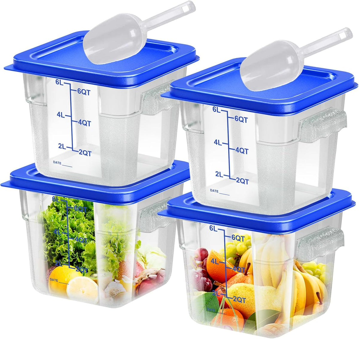 4 pcs 4qt Food Storage Containers with Lid, Square Clear Commercial Food Storage Containers with Handle and Scale for Food Storage in Home Kitchen & Dining (Green)
