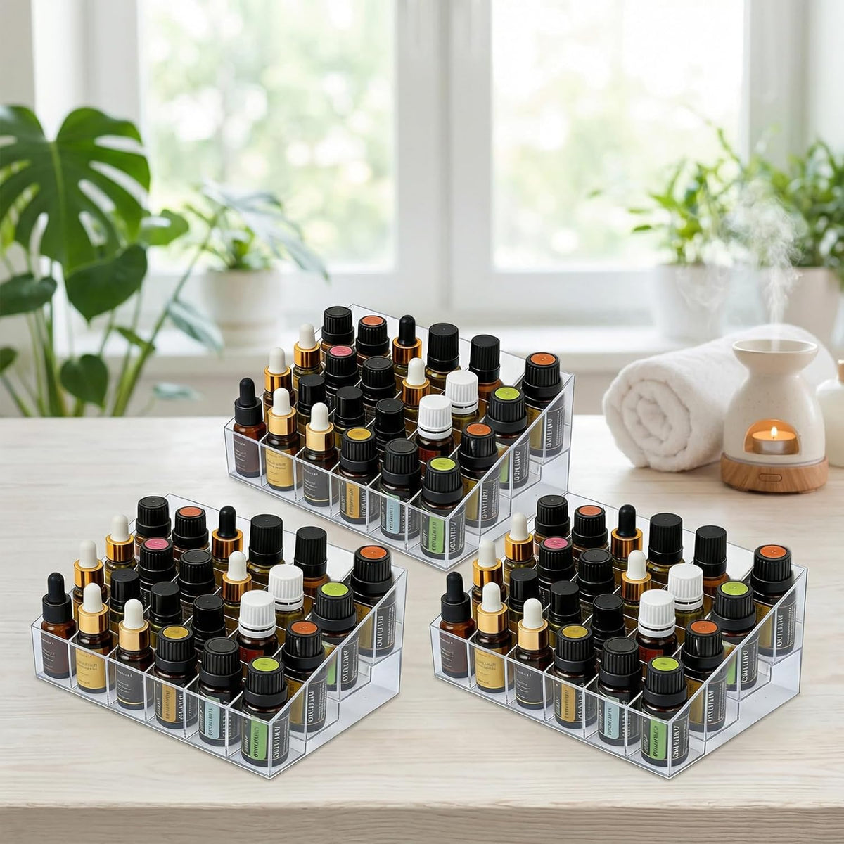 24Slots Essential Oil Holder，Plastics Essential Oil Storage,for Bottles Perfumes and Nail Polish Shelf，Essential Oil Organizer,Makeup Storage Rack