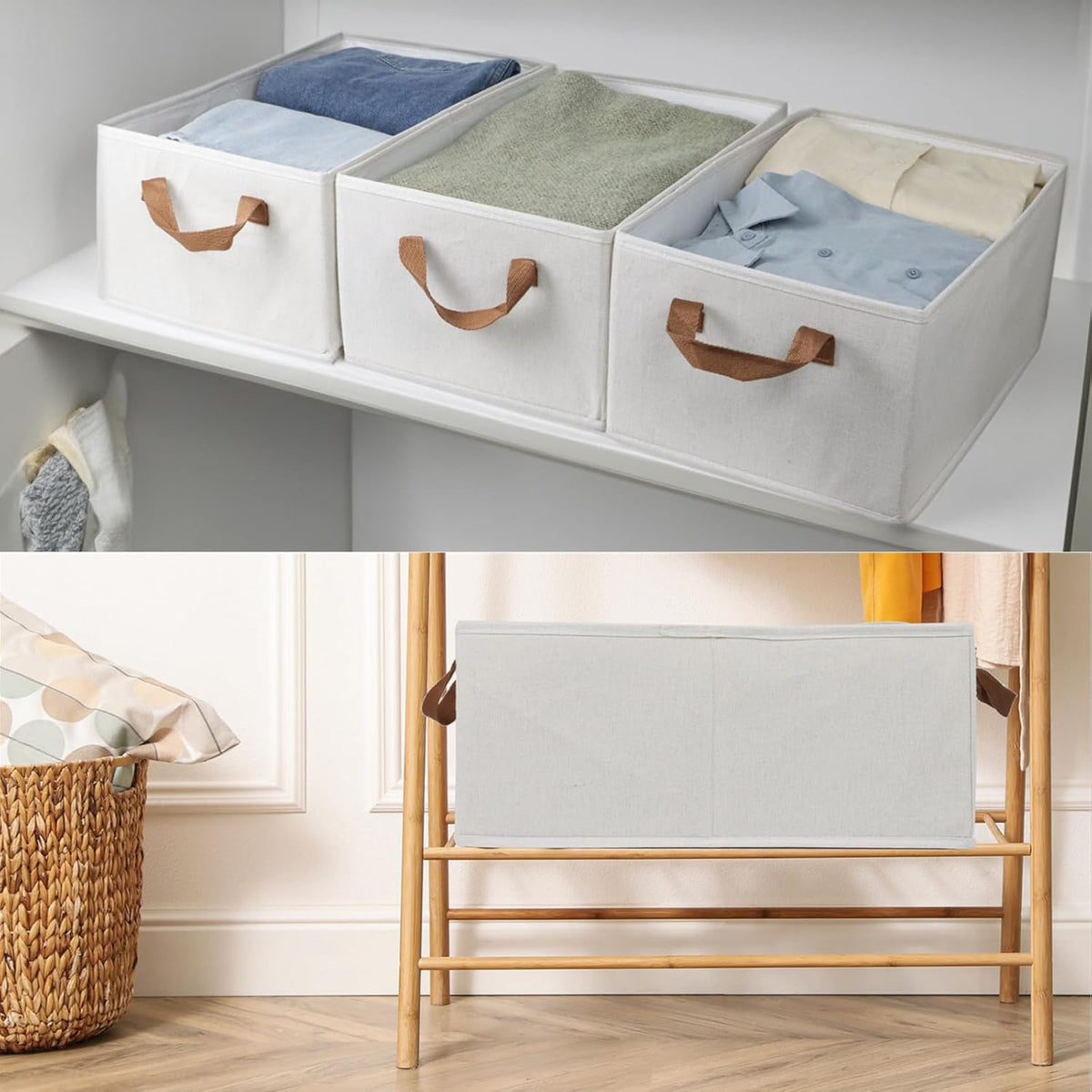 Fordonral Pack of 3 Large Capacity Storage Bins Closet Organizer System, Sturdy Foldable Storage Boxes for Organizing Clothing, Sheets, Toys, Books - Shelf Organizer Shelves Basket Storage Bin