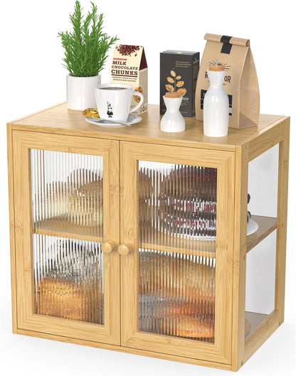 BAMBANG Bamboo Bread Box for Kitchen Countertop, Extra Large Farmhouse Bread Box with 4-Side Clear Panels, Wooden Bread Storage Container for Homemade Bread, Natural
