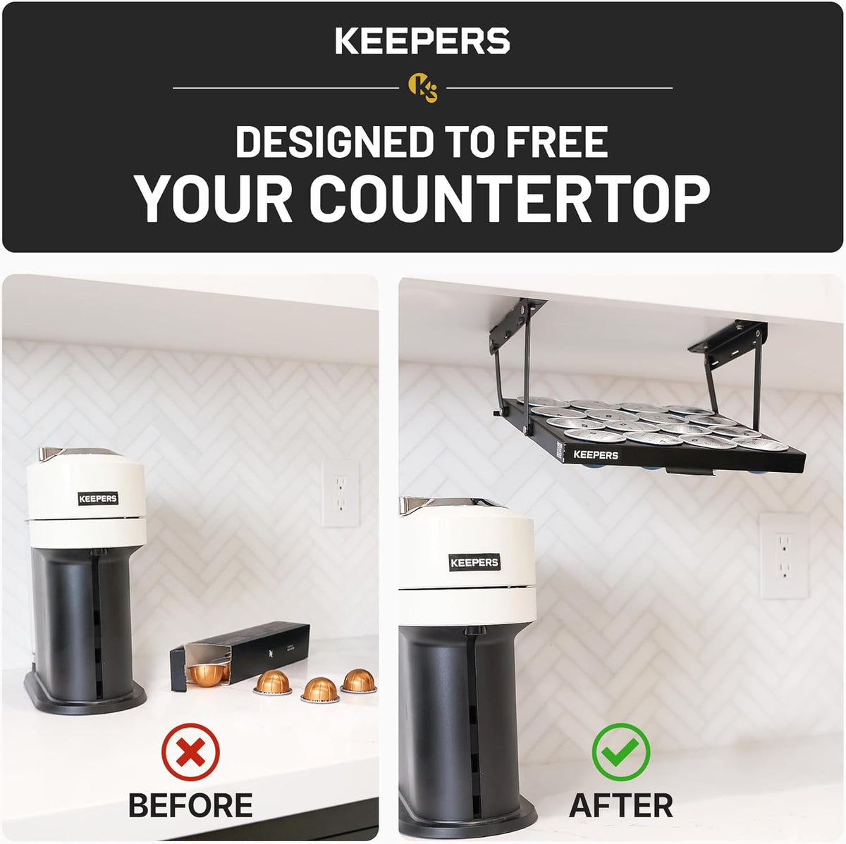COFFEEKEEPERS KEEPERS Under Cabinet K Cup Holder with Swing-Down Access – Space-Saving Coffee Pod Holder and K Cup Organizer for 24 Pods – Steel Coffee Pod Organizer with Easy DIY Installation