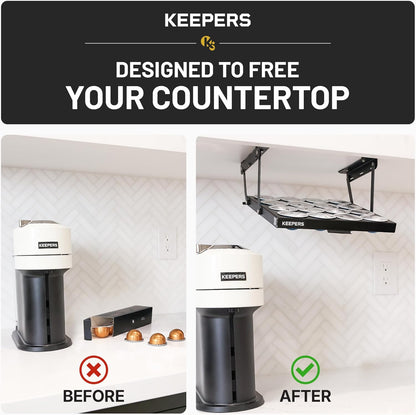 COFFEEKEEPERS KEEPERS Under Cabinet K Cup Holder with Swing-Down Access – Space-Saving Coffee Pod Holder and K Cup Organizer for 24 Pods – Steel Coffee Pod Organizer with Easy DIY Installation