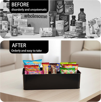 Snack Organizer for Countertop, Metal Snack Holder with Handles,4 Compartment Snack Storage Basket for Coffee Station Organizer,Kitchen Pantry Organizers and Storage(Black)