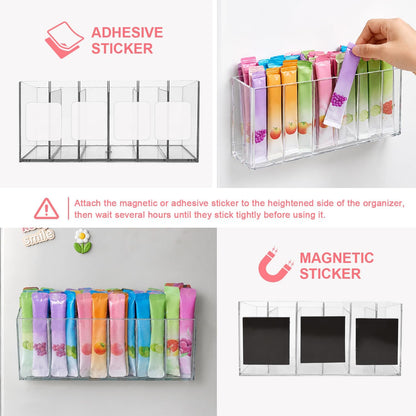 Drink Packet Organizer, Mounted Water Packet Organizer Holder with Magnetic and Adhesive Sticker, Kitchen Pantry Organizer Storage for Fridge Cabinet Countertop