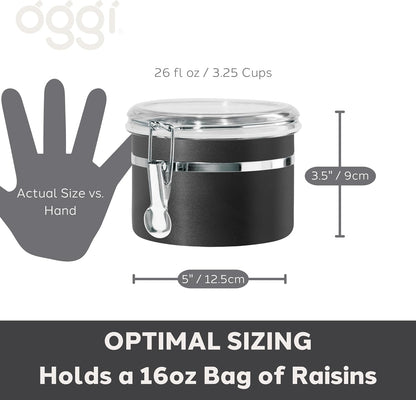 Oggi Stainless Steel Kitchen Canister 152 fl oz - Airtight Clamp Lid, Clear See-Thru Top - Ideal for Kitchen Storage, Food Storage, Pantry Storage. Jumbo Size 8" x 8".