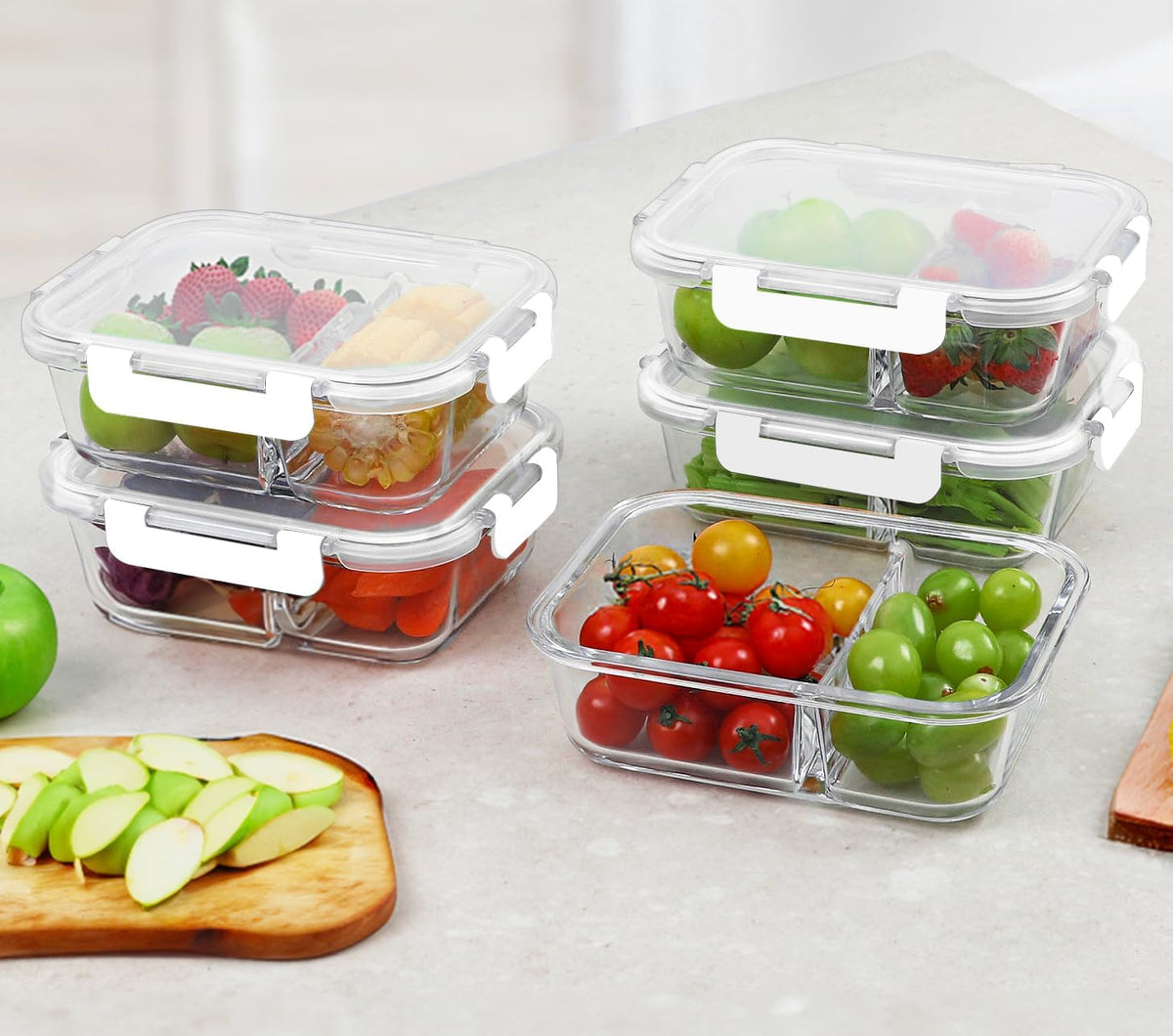 M MCIRCO 10-Pack,30 Oz Glass Meal Prep Containers 2 Compartments Airtight Lunch Bento Boxes with Lids, Glass Food Storage Containers, Microwave, Oven, Freezer, Dishwasher