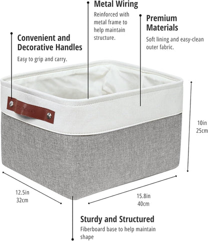 DECOMOMO Storage Bins, Large Fabric Storage Baskets for Shelves, Decorative Linen Closet Organizer, 15 x 11 x 9.5 inches (Beige & White, 3 Pack)