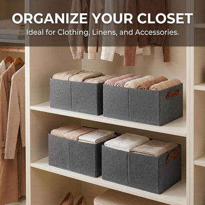 4 Pack Large Capacity Closet Storage bins, Foldable Storage Bins for Shelves, Large Fabric Closet Organizers with Handles for Clothing, Toys, Books, Shelves