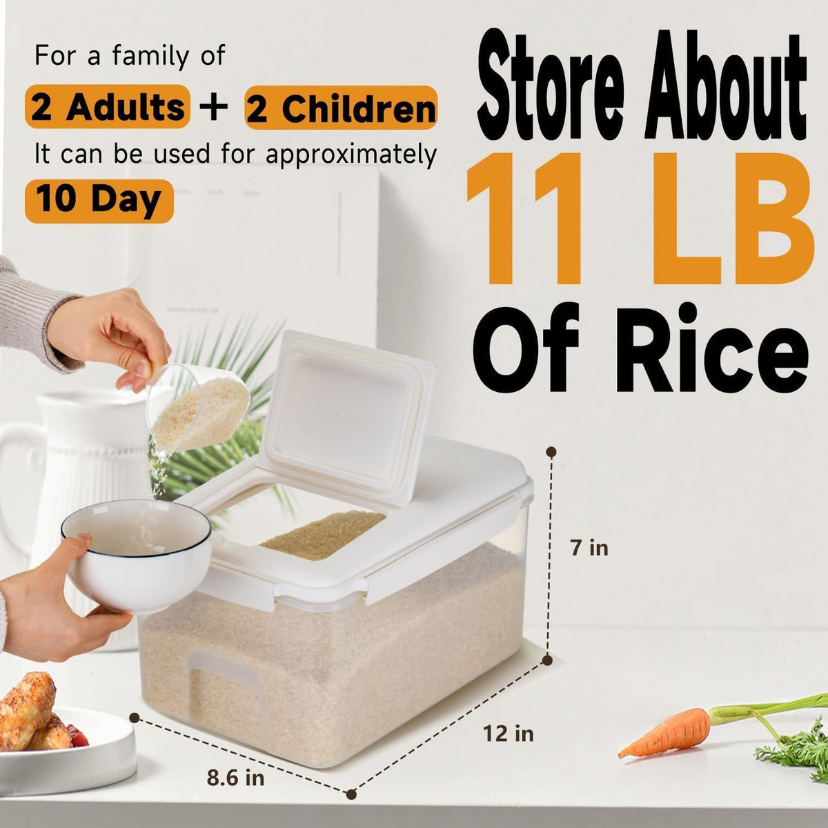 LivLab Mker Rice Storage Container -10Lbs/1.3Gal/6KG Rice Container Airtight Grain Dispenser Kitchen Pantry Organizer with Measuring Cup, BPA-Free, Clear Design for Dry Food