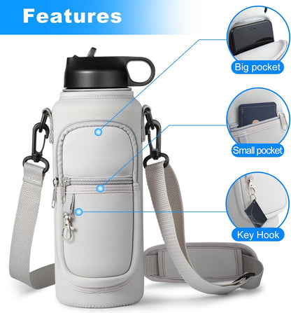 RRegeny Water Bottle Holder with Strap for Hydroflask 32oz 40oz, Carrier Sling Bag with Phone Pocket Water Bottle Sleeve for Men Women Hiking Camping Travelling