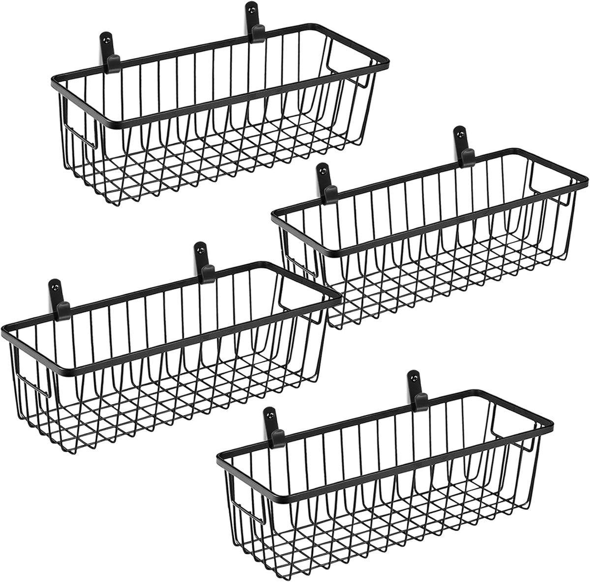 SheeChung Farmhouse Metal Wire Bin Basket with Wall Mount - Small, - Portable Hanging Wall Basket, Rustic Home Storage Organizer for Cabinets, Pantry, Closets, Bathroom, Kitchen,Bedroom(Black)