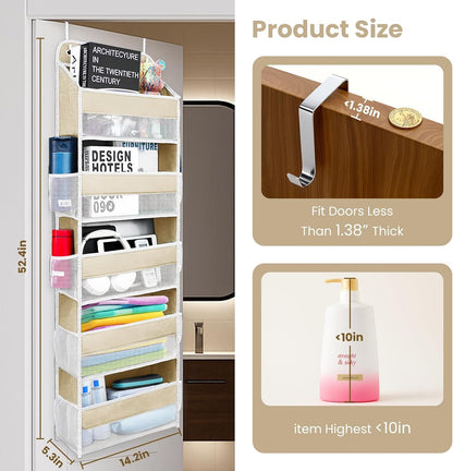 Over The Door Organizer with LifetimeWarranty, 4 Shelves & 4 Side Pockets, Large Storage Rack Holds 44lb, Heavy-Duty Reinforced Mesh Shelf for Bathroom, Closet, Toy Organization, Shoes, Towels, Grey
