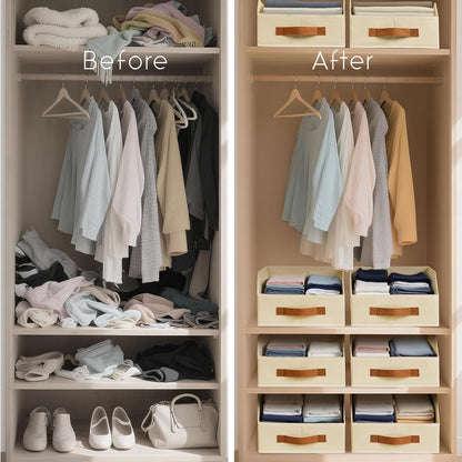 Homsorout Fabric Storage Bins for Organizing - Large Trapezoid Collapsible Storage Bins with Front Handle, Closet Organizers and Storage for Bedroom, Home Shelves, Small Spaces, Beige