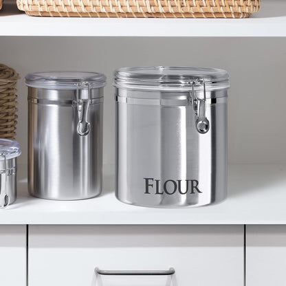 Oggi Stainless Steel Kitchen Canister 152 fl oz - Airtight Clamp Lid, Clear See-Thru Top - Ideal for Kitchen Storage, Food Storage, Pantry Storage. Jumbo Size 8" x 8".